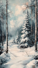 Snow Covered Winter Forest Landscape Background,generative ai	