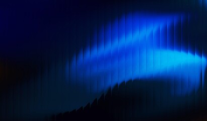 Abstract shiny blue light wave background with stripes effect in the dark. Waved striped glass refraction.