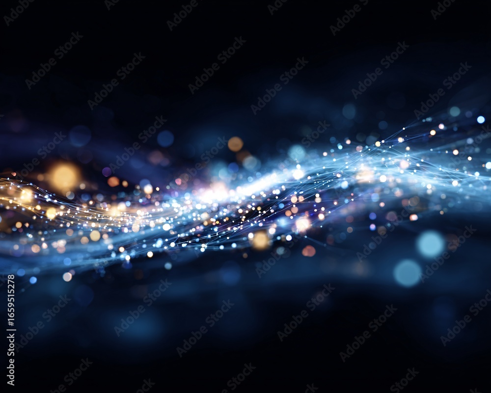 Aufkleber abstract circuit-inspired neural network background with glowing points of light, copyspace