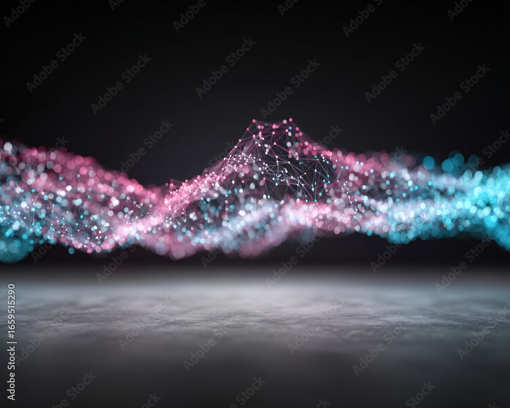 Poster abstract circuit-inspired neural network background with glowing points of light, copyspace