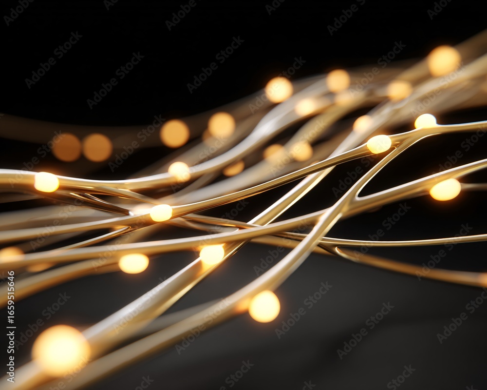 Poster abstract circuit-inspired neural network background with glowing points of light, copyspace