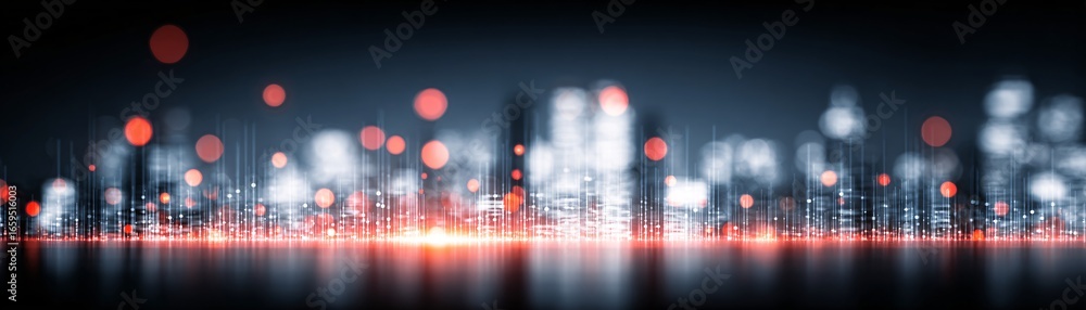 Poster ai-inspired glowing abstract data flow with matrix-like visualization, copyspace composition