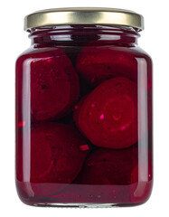 Delicious pickled beets in a glass jar with golden lid, ready to eat and enjoy with your family