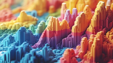 Colorful Digital Landscape of Abstract 3d Geometric Mountain Range