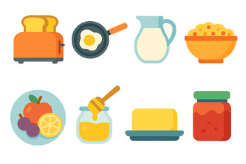 DIY Breakfast Station. Flat vector mini-illustrations DIY breakfast station in colors children's illustrations