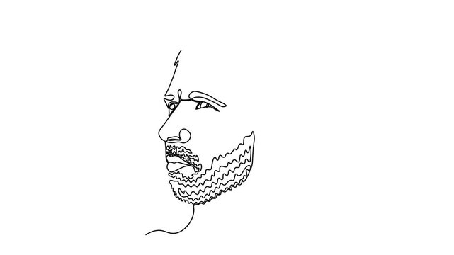 Abstract portrait of a man with a beard and moustache, Self drawing animation one continuous line draw, logo