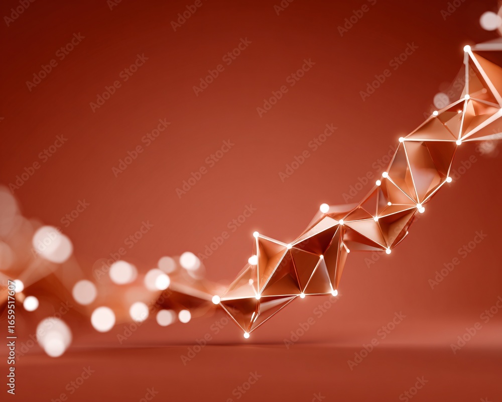 Poster abstract ai visualization with glowing polygon mesh and neural links, copyspace composition