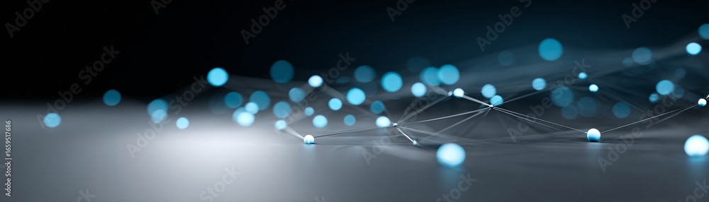 Poster ai deep learning visualization, glowing nodes spreading across network, abstract copyspace backgroun