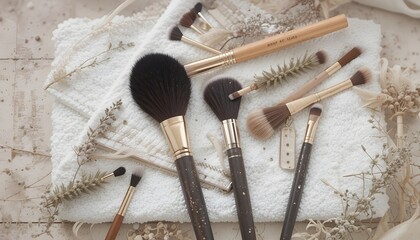 Makeup Brushes on White Towel