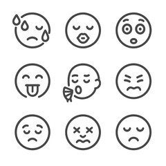 Fototapeta premium Peppery Taste Icons. Outline icon set of peppery taste reactions: sweating face, puckered lips, wide eyes, tongue out, fanning