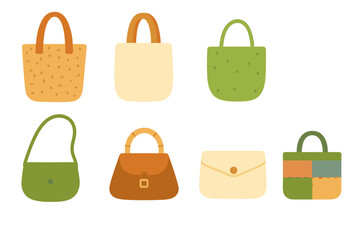 Eco-Friendly Handbag Icons. Flat vector mini-illustrations Eco-friendly handbags in colors children's