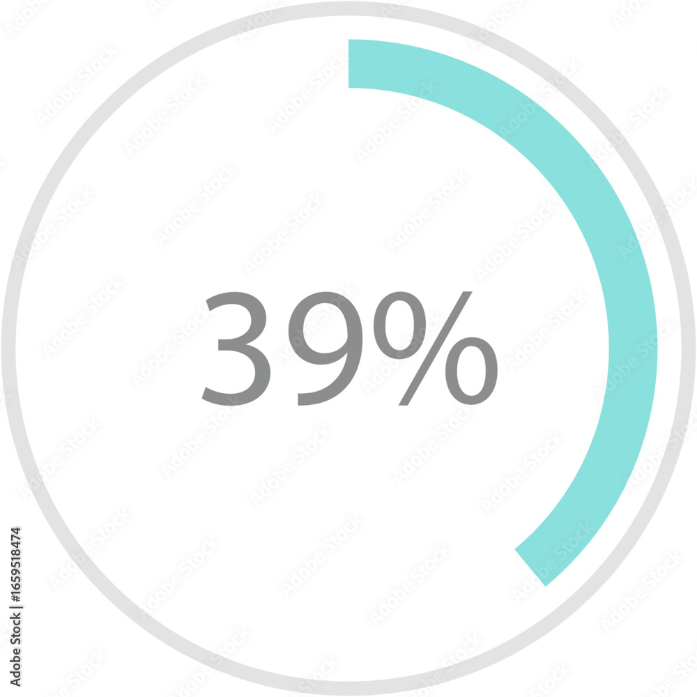 Fototapete blue green round percentage diagrams 39%, simple indicator infographic flat design vector illustrati