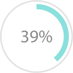Blue green round percentage diagrams 39%, simple indicator infographic flat design vector illustration loading data interface elements app button ui ux web isolated on white background