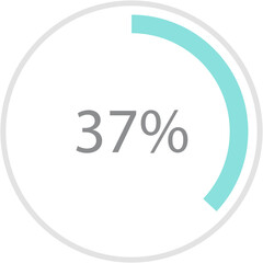 Blue green round percentage diagrams 37%, simple indicator infographic flat design vector illustration loading data interface elements app button ui ux web isolated on white background