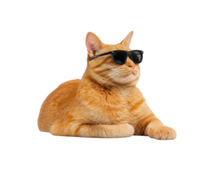 Orange cat wearing black sunglasses