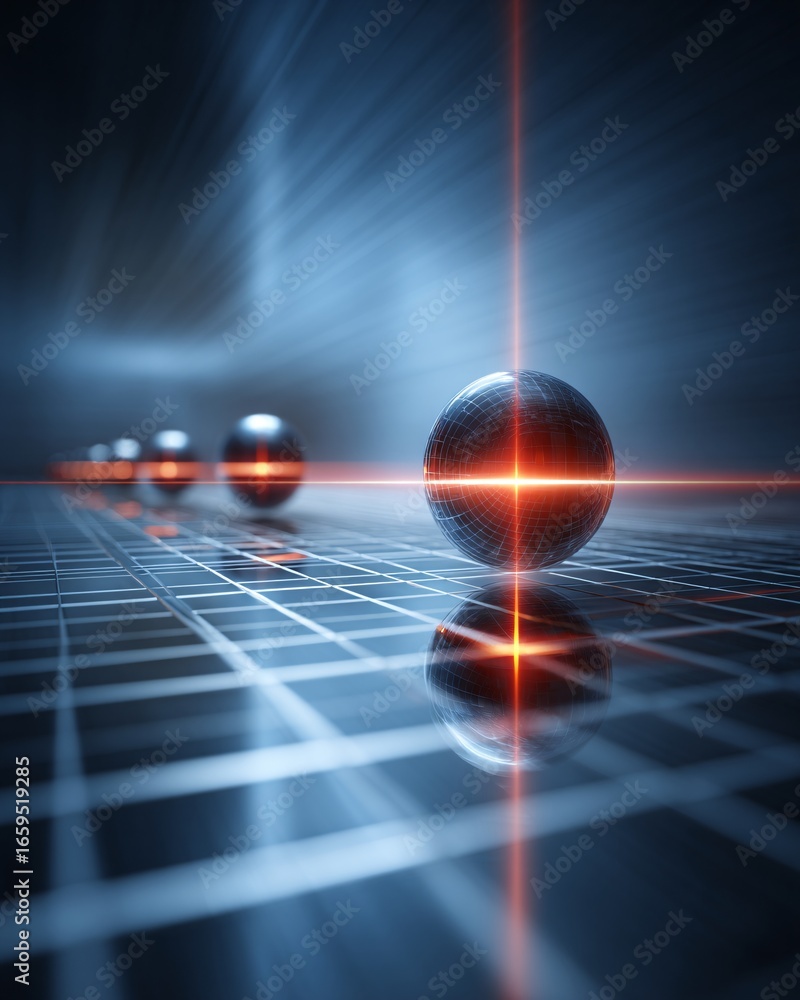 Poster abstract visualization of artificial intelligence network grid, glowing lines and spheres, stock pho