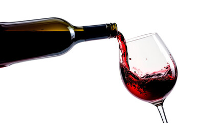 Wine Glass Filling with Red Wine Splash on white background