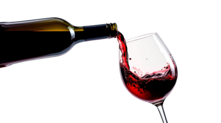 Wine Glass Filling with Red Wine Splash on white background