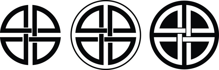 Shield knot icons set in flat styles. Collection and group of Celtic knot, endless knot, protective symbol, ancient ornament, mystical pattern, tribal talisman and decorative emblem vector.