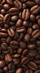 Fototapeta premium Roasted Coffee Bean Closeup: An immersive macro photograph, showcasing the rich textures and deep hues of freshly roasted coffee beans, promising a sensory experience. Generative AI