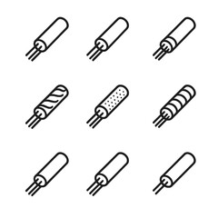 Fototapeta premium Wire Insulation Icons. Outline icon set of wire insulation types: PVC insulation, rubber insulation, silicone insulation, Teflon