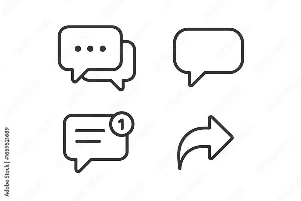 Poster set of communication and chat icons including message notification and reply