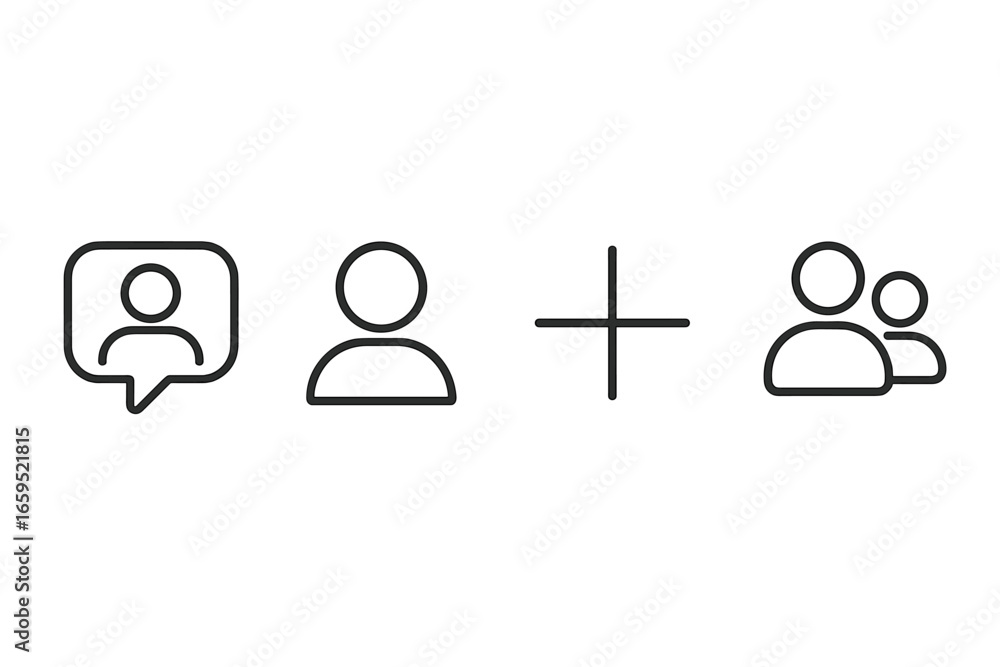 Poster simple communication and connection icon set with people and symbols