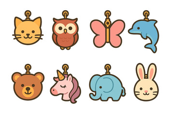 Obraz premium Animal Locket Collection. Flat vector mini-illustrations animal-shaped lockets in colors children's illustrations: cat-shaped