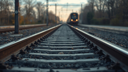 Fototapeta premium Railway Tracks Perspective at Train Station