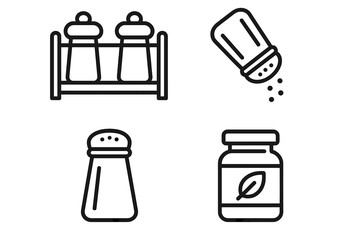 Salt and spice icon set – shaker, jar, kitchen elements