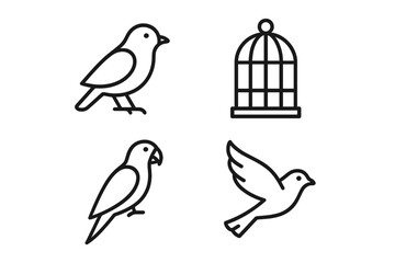 Obraz premium Minimalist bird and cage icons: flying, sitting, modern design