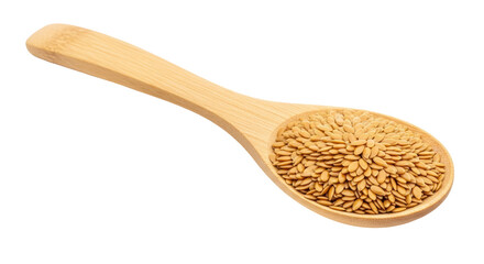 Isolated Wooden Spoon with Flax Seeds
