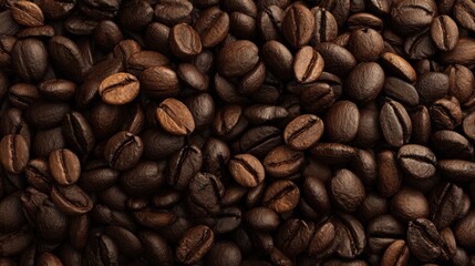 Obraz premium Coffee Bean Cascade: A close-up captures the rich texture of roasted coffee beans, showcasing the details of their form and aroma in a photorealistic display of culinary appeal. Generative AI