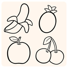 Hand-drawn fruit outlines with background cream