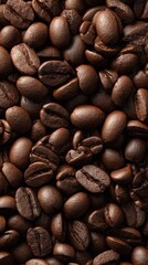 Fototapeta premium Roasted Coffee Bean: A captivating close-up showcases an exquisite scattering of freshly roasted coffee beans, each imbued with rich aroma and dark, glossy texture. Generative AI