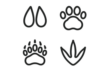 Set of animal footprints: canine, feline, bear, bird icons