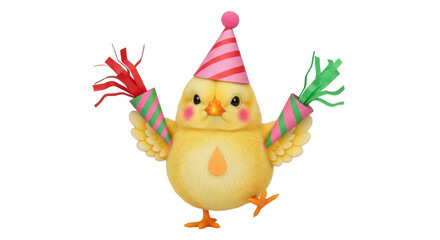 Isolated Festive Chick with Party Poppers