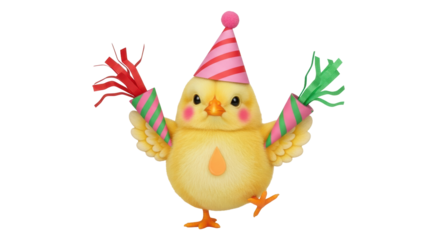 Isolated Festive Chick with Party Poppers