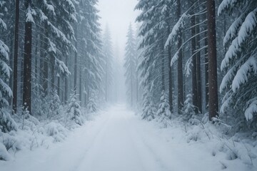 Naklejka premium Serene snowy forest path