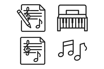 Outlined music composition icons with piano and musical notes