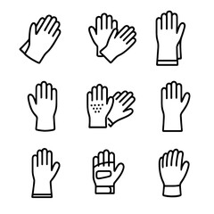 Obraz premium Industrial Gloves Icon Set. Outline icon set of gloves in different industries: healthcare, food service, manufacturing,