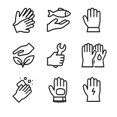 Fototapeta premium Industrial Gloves Icon Set. Outline icon set of gloves in different industries: healthcare, food service, manufacturing,
