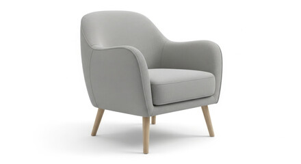 Naklejka premium Modern comfortable gray armchair with wooden legs isolated on white background