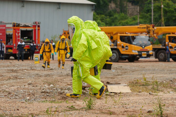 Chemical inspectors are checking for chemical leaks during a fire.