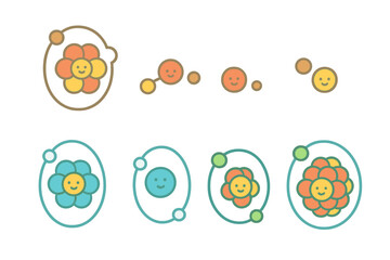 Isotope Icons for Kids. Flat vector mini-illustrations isotope basics in colors children's illustrations: carbon-12, carbon-14,