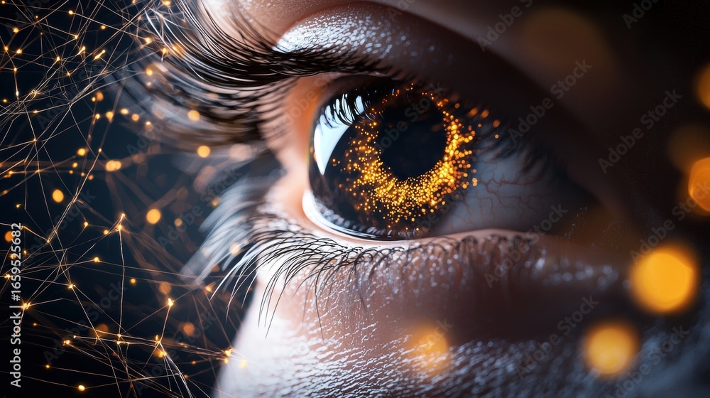 Poster eye surveillance and security artistic visualization of an eye symbolizing security, surrounded by a
