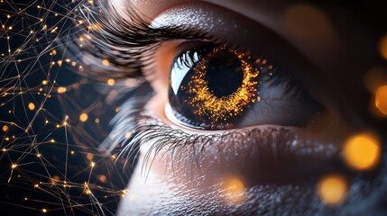 Eye Surveillance and Security Artistic visualization of an eye symbolizing security, surrounded by abstract protective elements and glowing grids.