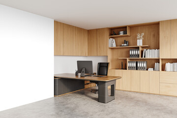 Contemporary Wooden Office Interior with Executive Desk – Transparent Background PNG with Realistic Shadow