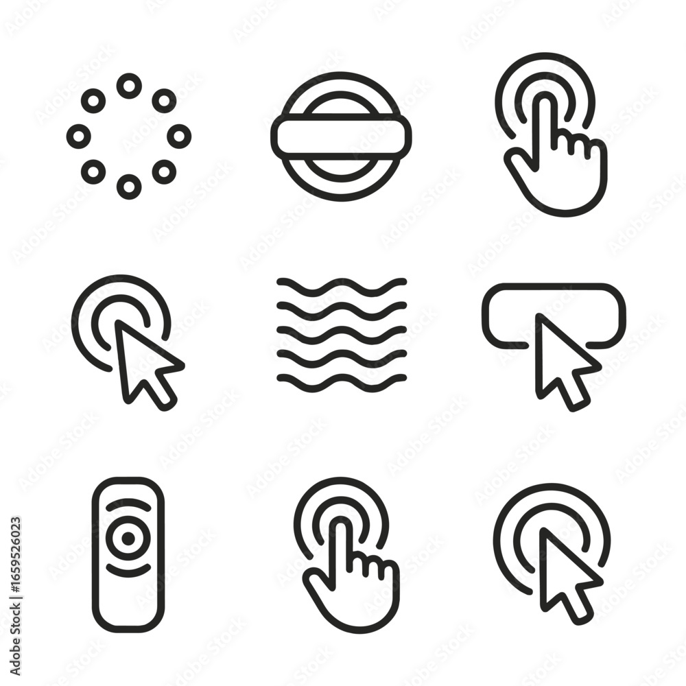 Aufkleber digital ripple icons. outline icon set of ripple in digital interfaces: loading spinner, ripple effe