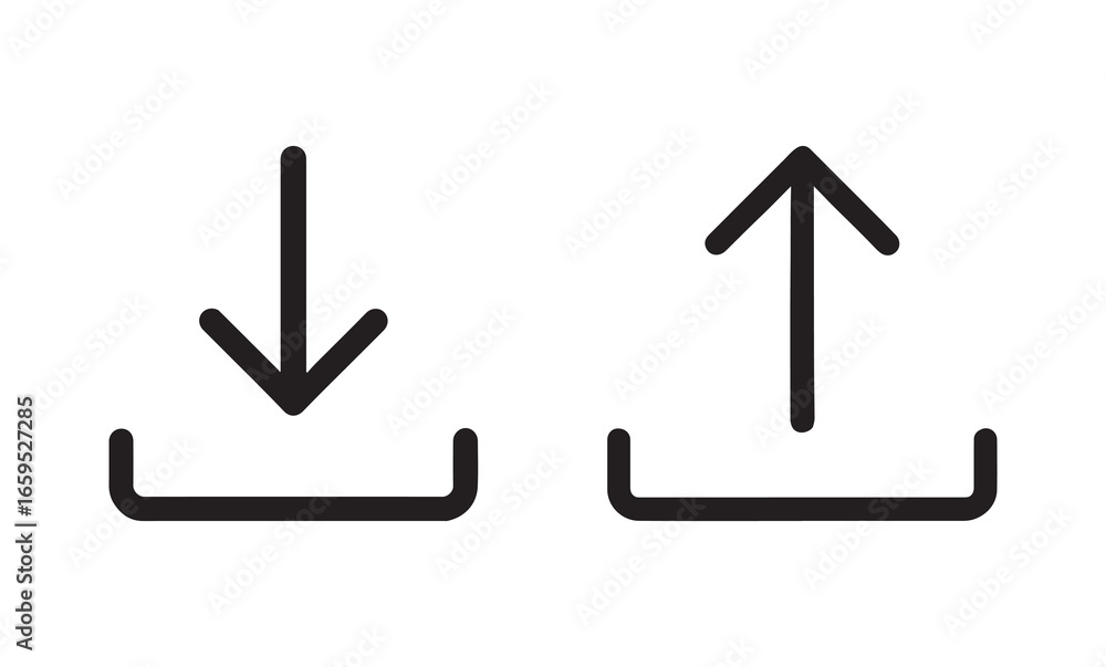 Poster simple black line art icons representing download and upload actions on a white background